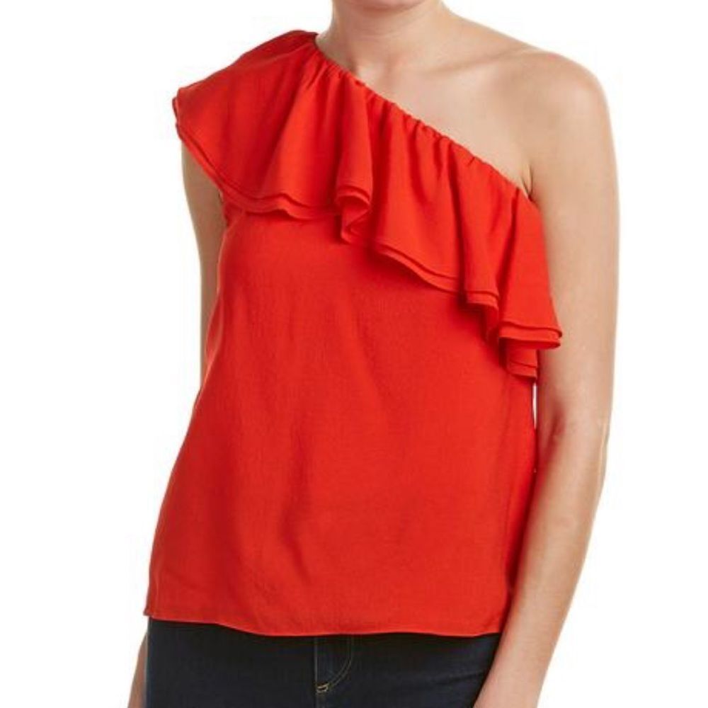 Rebecca Taylor‎ 100% silk red one shoulder ruffle blouse